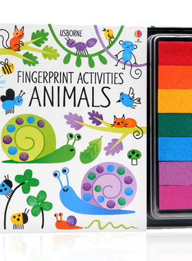 Usborne 创意指印游戏书 动物 英文原版 Fingerprint Activities Animals 螺旋装帧 儿童绘画DIY 创意艺术培养 含彩色印泥
