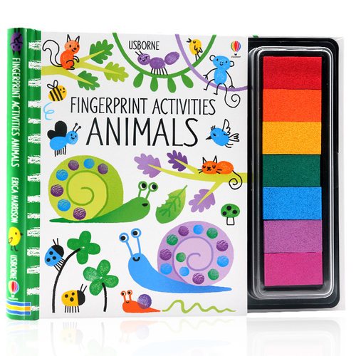 预售 Usborne 创意指印游戏书 动物 英文原版 Fingerprint Activities Animals 螺旋装帧 儿童绘画DIY 创意艺术培养 含彩色印泥