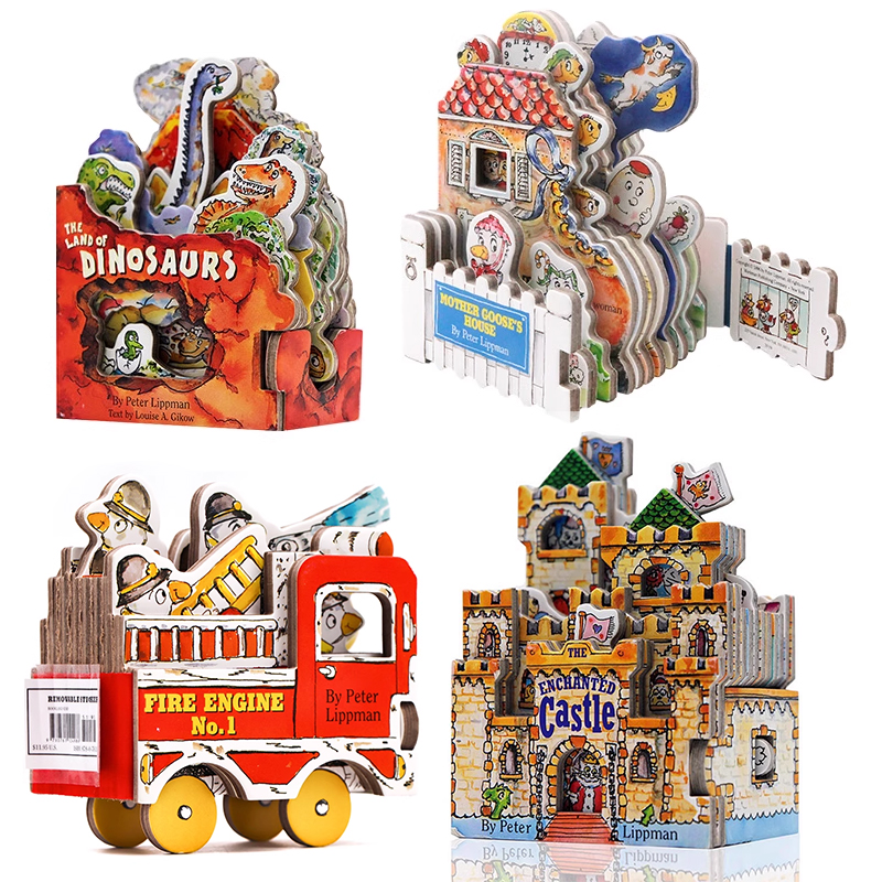 迷你屋系列4册 Workman Mini House 造型书英文原版 儿童启蒙玩具书 鹅妈妈的家老麦克唐纳家的谷仓 恐龙世界 纸板书 耐撕耐翻