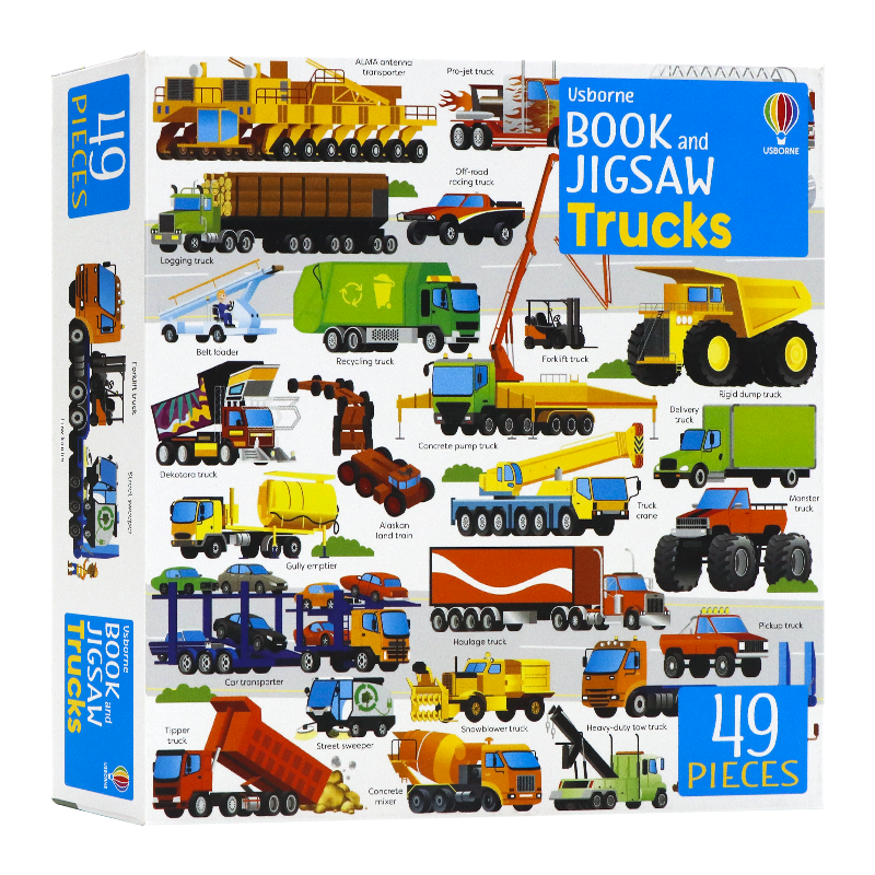 Usborne出品拼图游戏系列7册 英文原版 jigsaw trucks 卡车/原子和分子/认识时间/火车儿童早教益智拼图 亲子互动思维训练玩具书