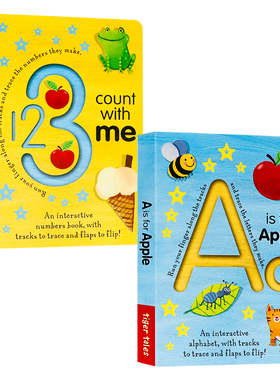 字母数字纸板书翻翻书2册 A代表苹果 英文原版绘本 123 Count with Me/A is for Apple 123跟我一起数 亲子共读幼儿启蒙认知图画书