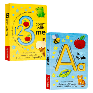 字母数字纸板书翻翻书2册 A代表苹果 英文原版绘本 123 Count with Me/A is for Apple 123跟我一起数 亲子共读幼儿启蒙认知图画书