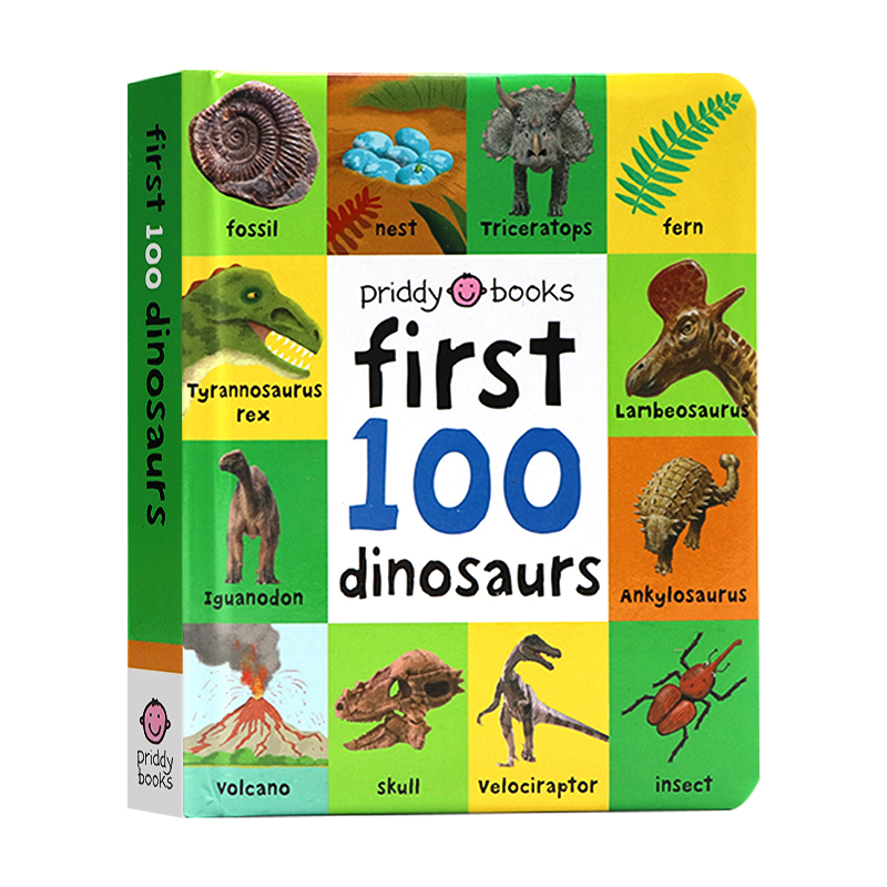 启蒙认知100词系列 恐龙 英文原版绘本 First 100 Dinosaurs 图解字词典 宝宝启蒙单词 亲子阅读纸板书 启蒙读物 priddy books