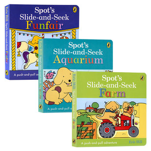 and 推拉转滑动趣味玩具书亲子互动 绘本 低幼启蒙机关操作纸板书撕不烂 Farm Seek Slide Spot 英文原版 小玻机关操作书系列3册