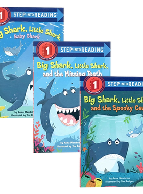 Step into Reading1 美国兰登英语分级阅读进阶1 大鲨鱼小鲨鱼系列3册 英文原版 Big Shark Little Shark 儿童分级阅读英语启蒙