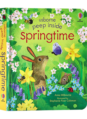 Usborne偷偷看里面系列 春天 英文原版绘本 Peep Inside springtime 儿童启蒙精装纸板机关翻翻书2023年新品早教认知洞洞书3-6岁