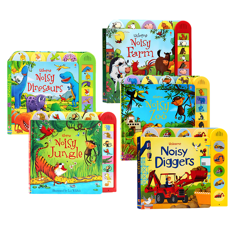 Usborne热闹动物园/丛林/挖掘机/恐龙/农场发声书 英文原版绘本 Noisy Zoo/Jungle/Diggers/Dinosaurs 儿童英语启蒙大开纸板发声书