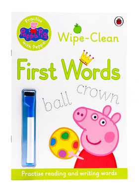 小猪佩奇擦擦书 单词 英文原版  Peppa Pig Practise with Peppa Wipe- Clean First Words 可重复擦写练习册 粉红猪小妹带刷刷笔