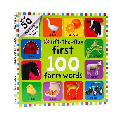 英文原版绘本 First 100 Farm Words Lift-The-Flap 儿童农场动物词汇图文词典 宝宝动物启蒙早教认知科普 精装大开纸板翻翻书
