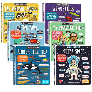 小小探险家系列科普翻翻书6册英文原版绘本Little Explorers太空海洋身体动物世界交通工具恐龙科普百科翻翻书幼儿早教智力开发