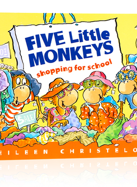 五只小猴子去商场纸板书英文原版绘本 Five Little Monkeys Shopping for School 入学购物儿童趣味阅读 睡前经典故事 廖彩杏书单