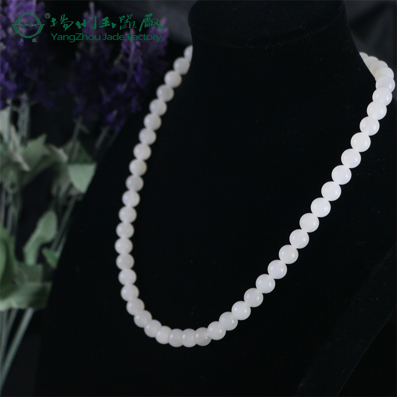 青海白玉圆珠项链女款饱满