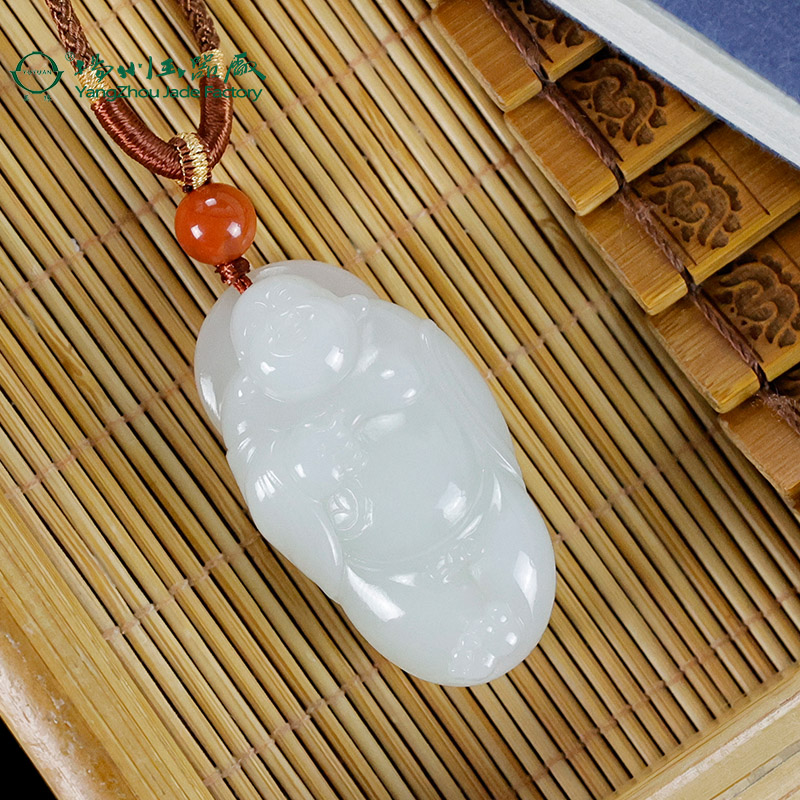 玉缘天然和田玉俄罗斯白玉笑佛挂件吊坠油润细腻白度好扬州玉器厂