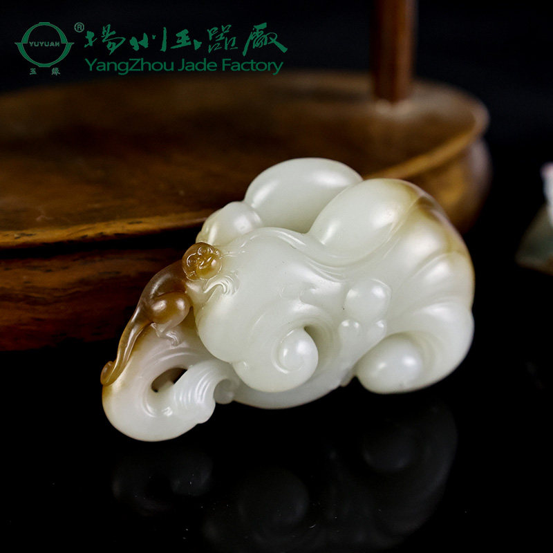 玉缘新疆白玉籽料仿古兽面手串链
