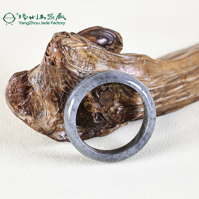 玉缘天然和田玉手镯圆条女款正品新疆籽料烟青色油性好圈口58mm
