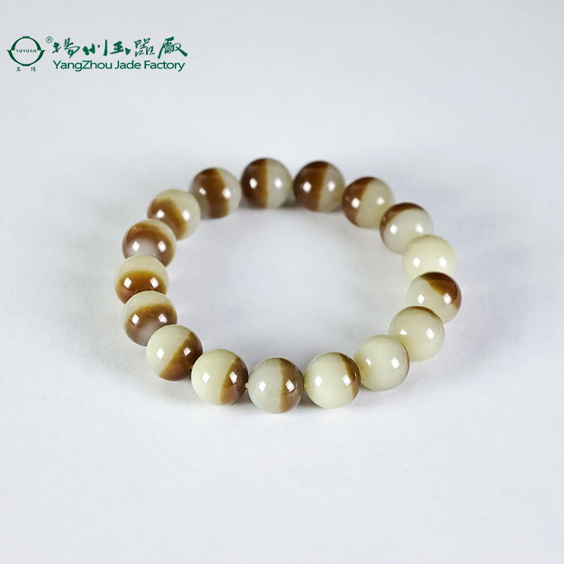 玉缘和田玉新疆且末糖白玉圆珠手串链玉质细腻特色油润男女12mm