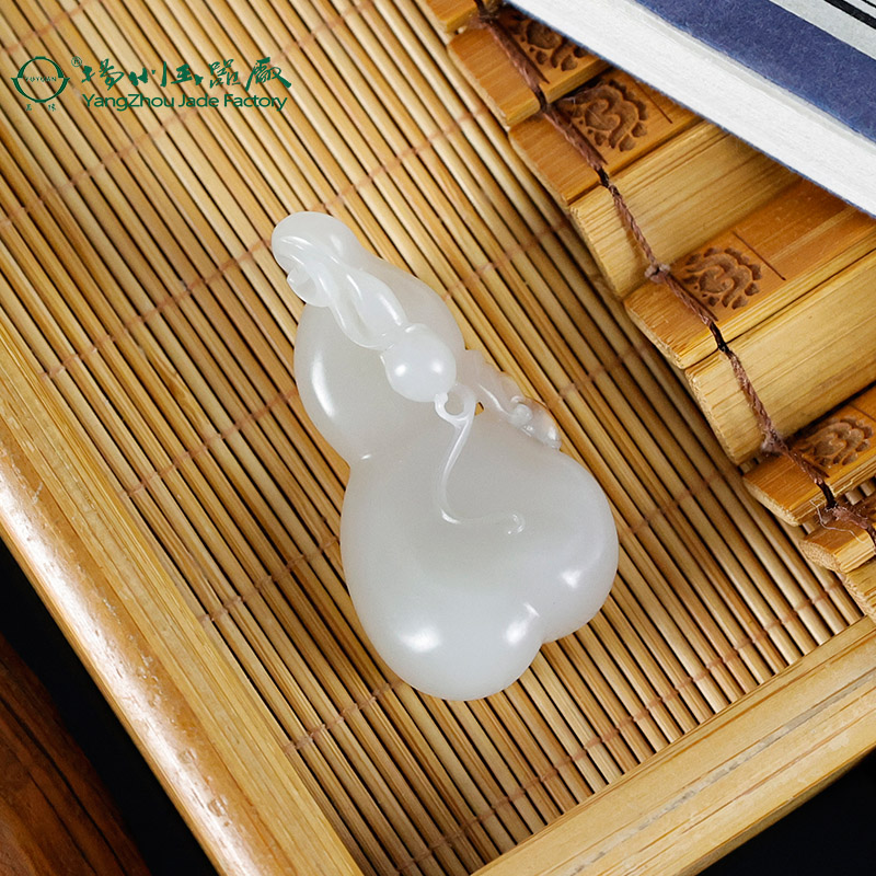 玉缘天然和田玉新疆白玉籽料葫芦福禄吊坠挂件皮色油润细腻大师工