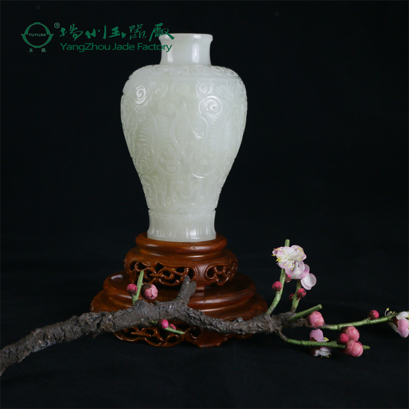 玉缘和田玉青海白玉如意瓶形状饱满圆润手工精雕细琢 一见倾心