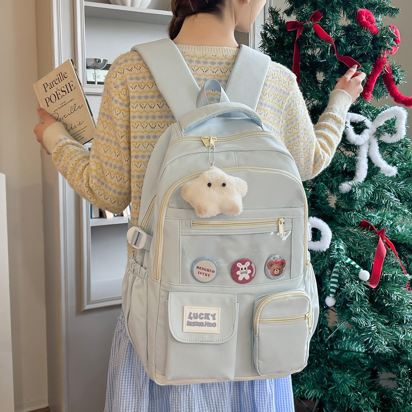 书包女ins日系初中生高中学生韩版校园百搭减负双肩包大容量背包,箱包皮具/热销女包/男包,双肩背包,淘宝优惠券,粉丝福利购,淘宝优惠卷