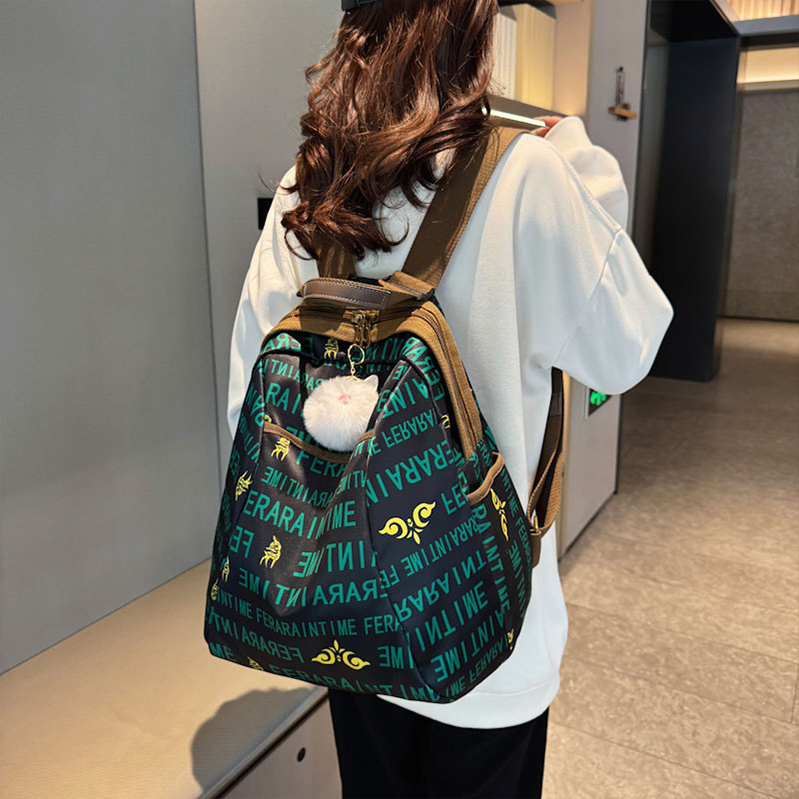 韩版尼龙布印花双肩包2024新款大容量背包妈咪包休闲户外旅行包