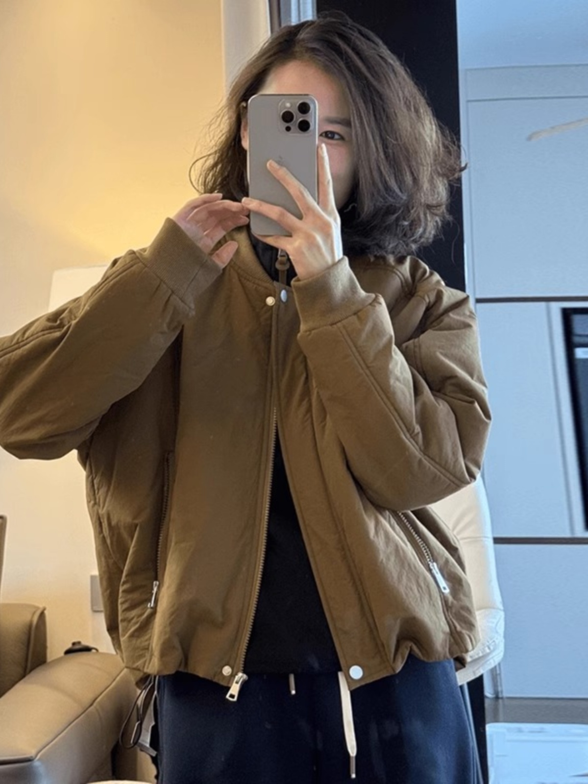 简约通勤时髦拉炼立领棉服女冬季保暖遮肉百搭小众港风休闲外套女