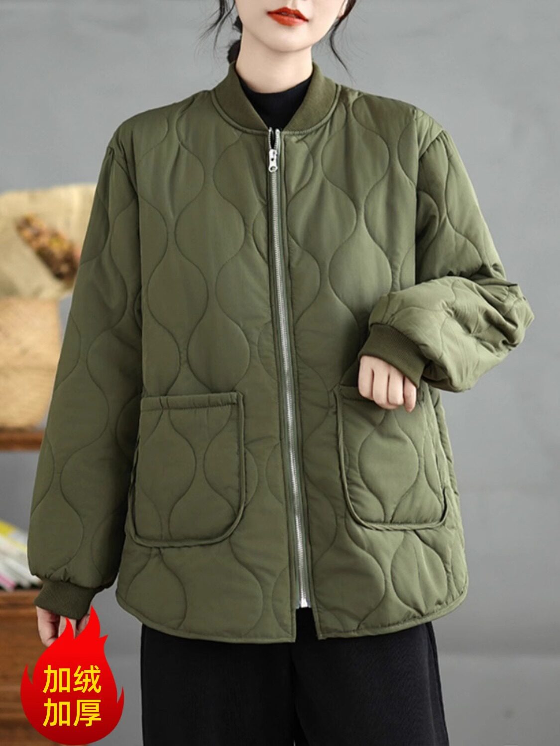 宽松轻薄款休闲棉服女冬季2025年新款洋气妈妈加厚棉衣棒球领外套