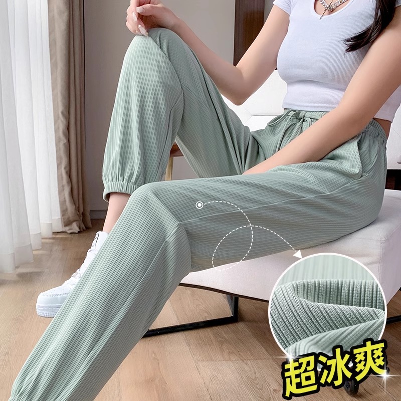 速干冰丝运动裤子女春夏薄款2025新款爆款休闲小个子哈伦束脚卫裤