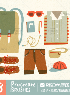 【Riso丝网印】Procreate笔刷做旧复古印刷颗粒噪点纹理肌理ST14
