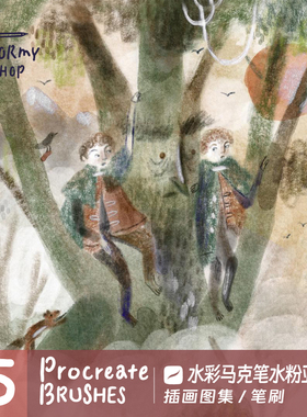 【水彩水粉亚克力马克笔】Procreate笔刷仿手绘肌理ipad质感ST3