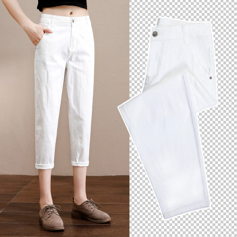 八分休闲裤女夏季薄款2020新款韩版百搭高腰宽松直筒萝卜白色裤子
