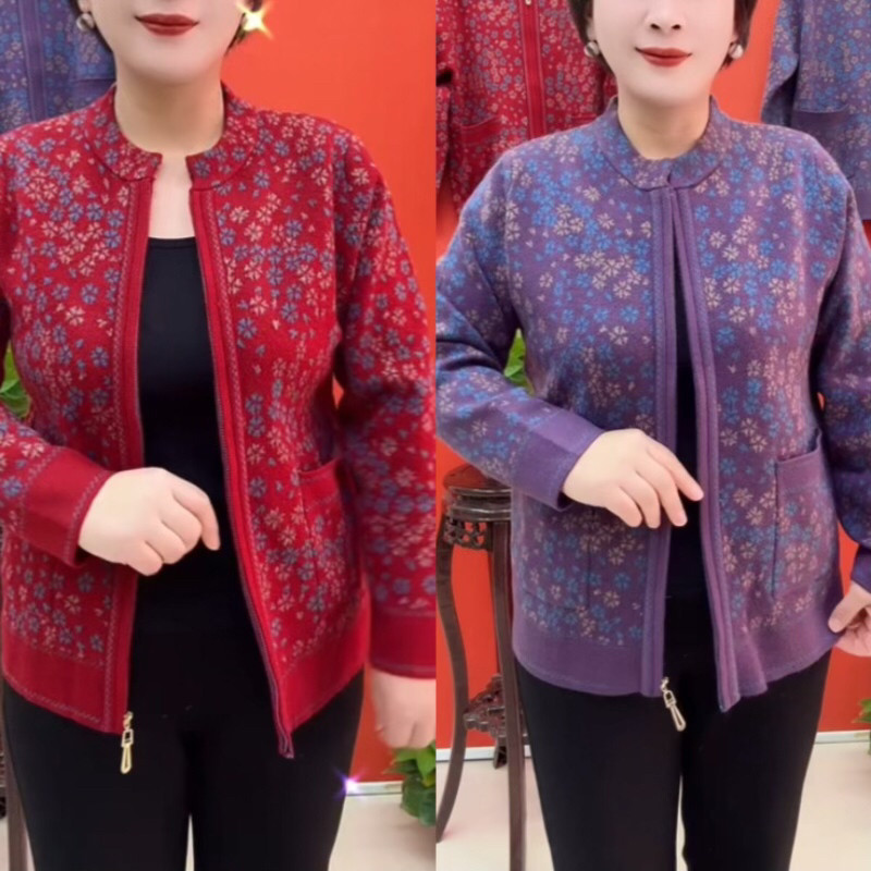 立领拉链毛衣开衫中老年妈妈装
