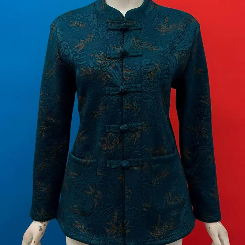 新中式浮雕提花加厚女士上衣复古
