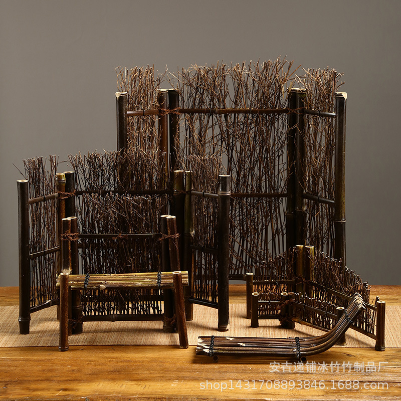 紫竹篱笆小屏风 盆景摆件 料理摆盘装饰微景观拍照拍摄道具