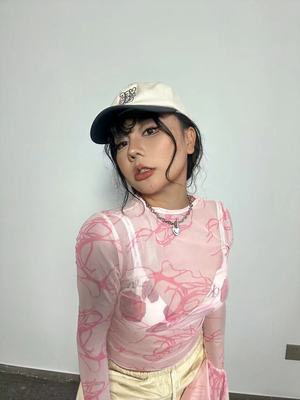 网纱爵士舞粉色长袖打底衫