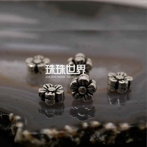 珠珠世界diy饰品配件佛珠配件泰银925纯银散珠横孔小花 8x4.5mm