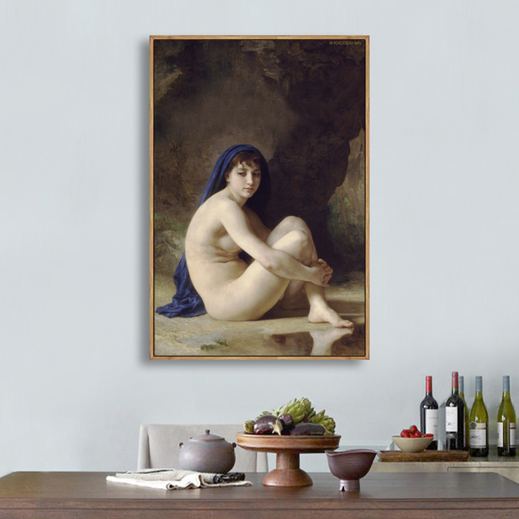 布格罗抱膝坐的浴女名画北欧装饰画客厅轻奢玄关壁画酒店走廊挂画图片