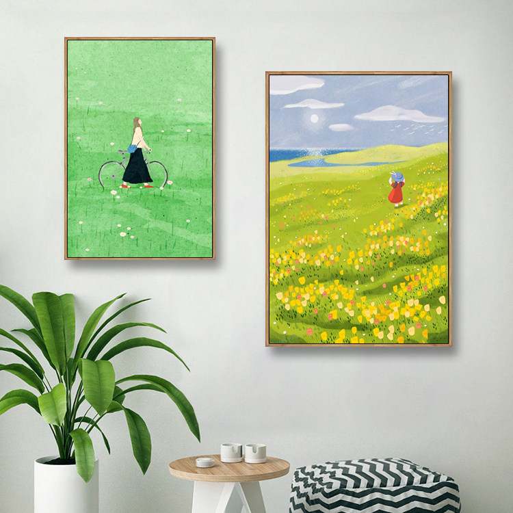 北欧小清新简约ins卡通挂画风景画客厅装饰画卧室床头书房玄关画