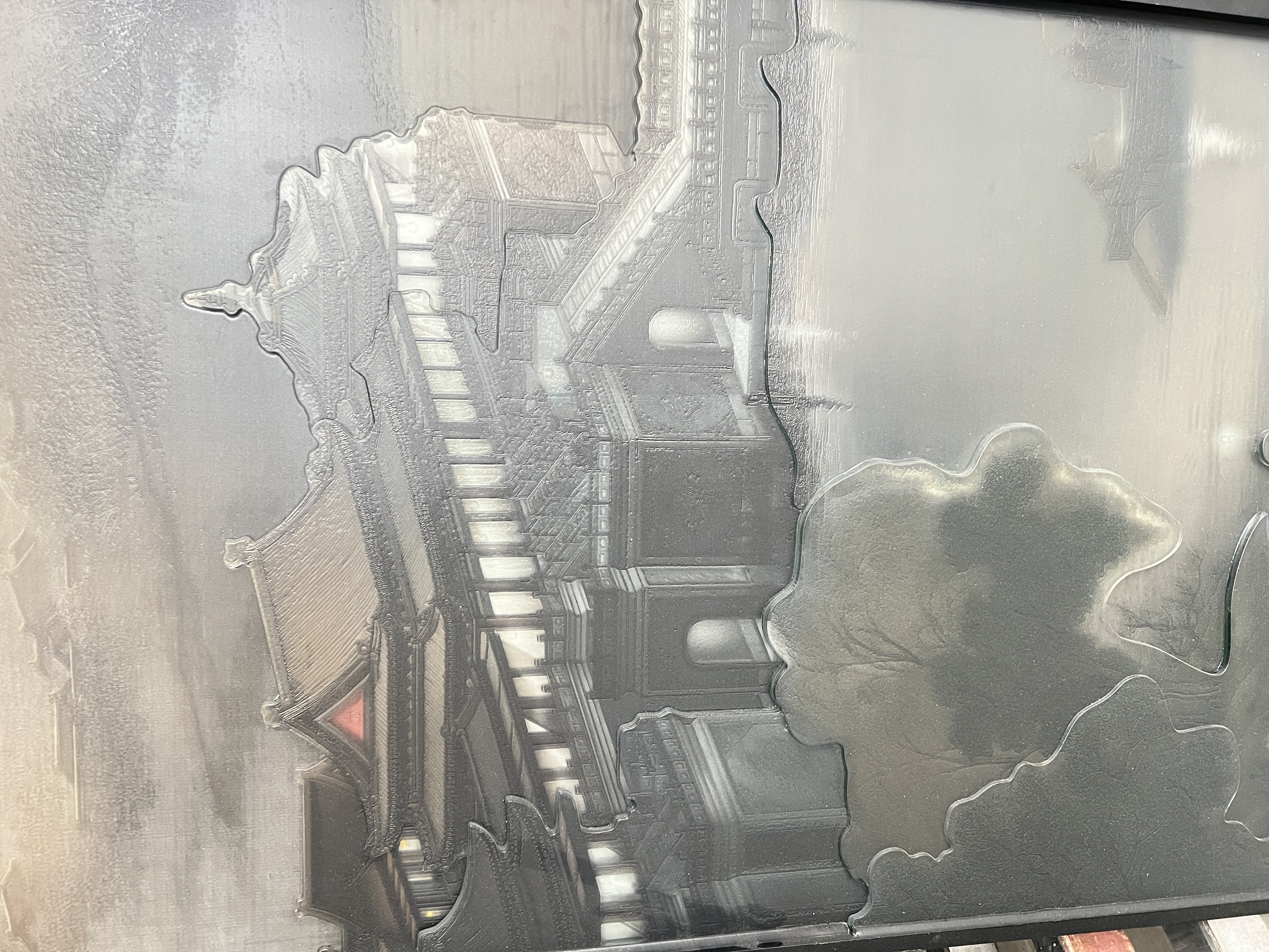 3D立体浮雕艺术玻璃山水画不锈钢屏风隔断定制酒店售楼部装饰工程图片