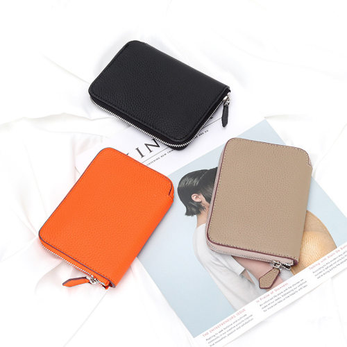 Genuine Leather Ladies' Short Wallet Zipper Coin Pouch