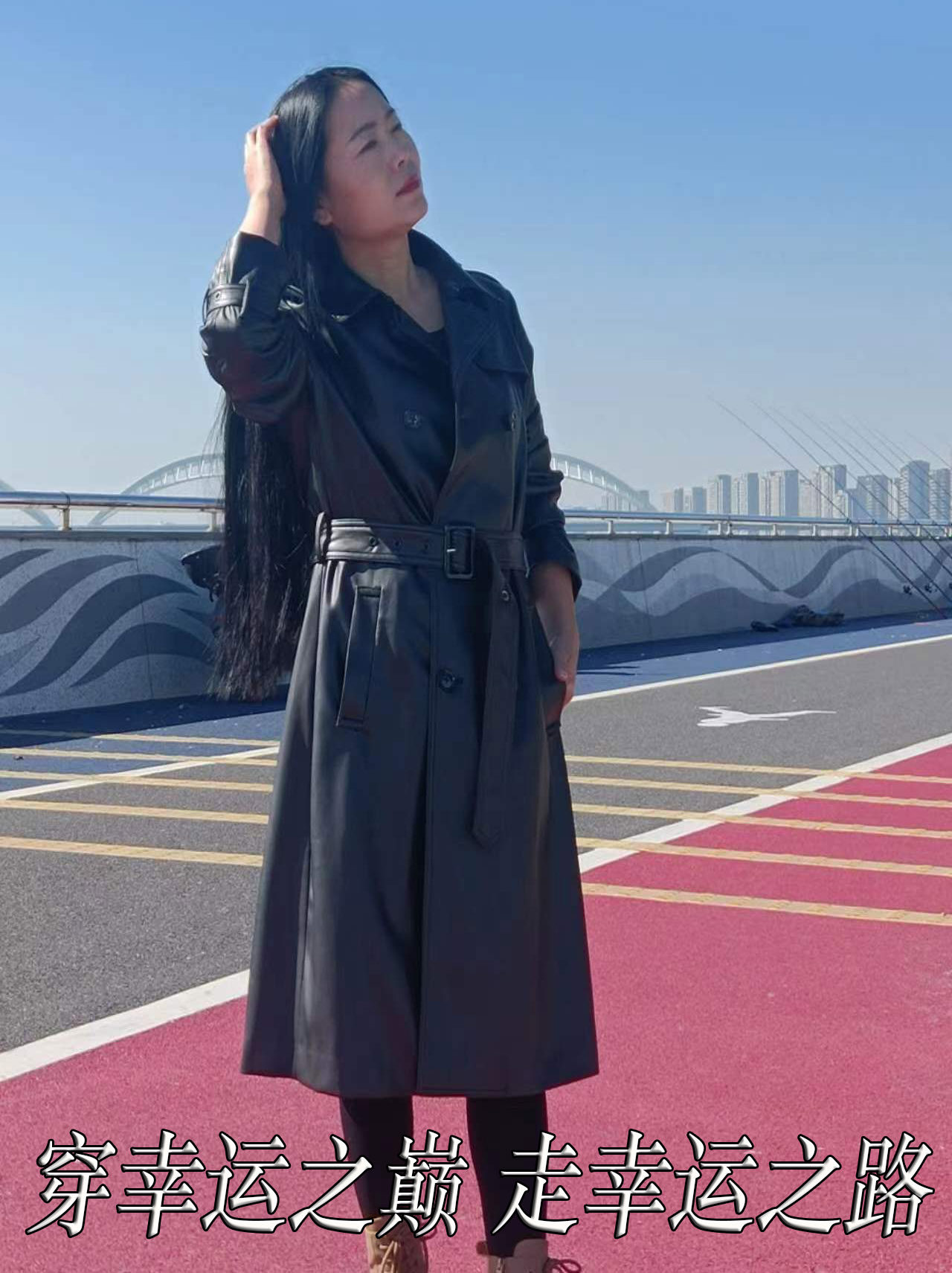 大码硬糖原创设计长款过膝秋冬时尚百搭宽松显瘦系腰带皮风衣外套