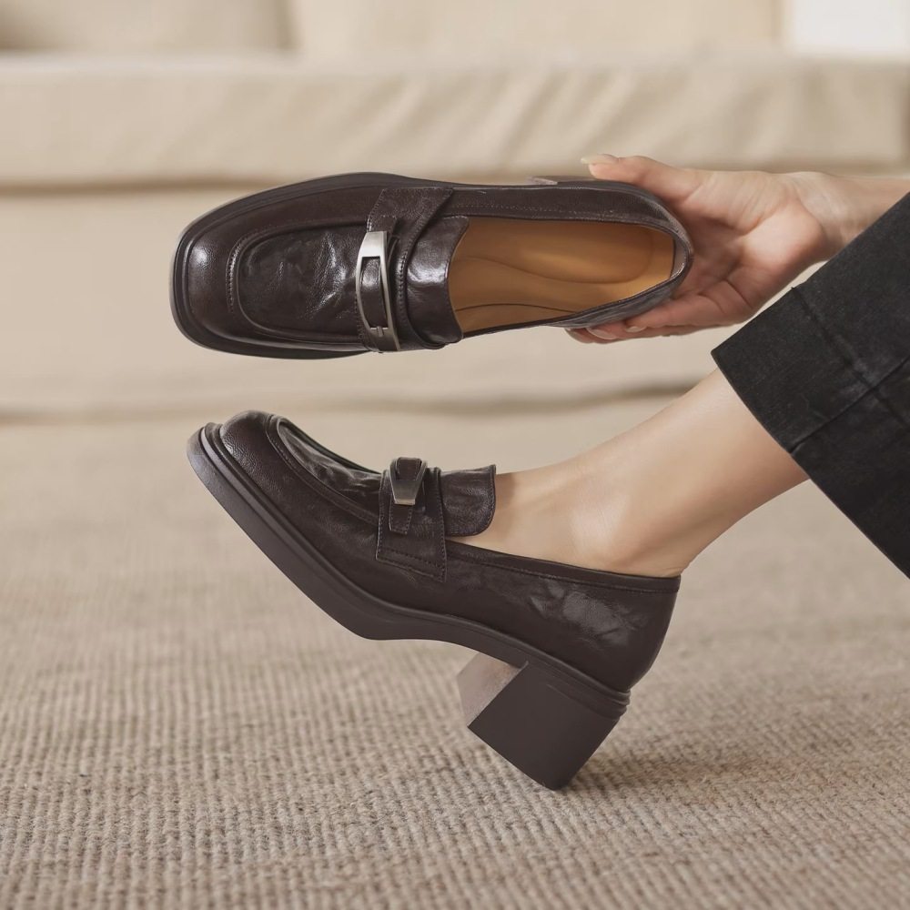 法式小皮鞋2026粗跟春秋新款方头乐福鞋英伦中跟时尚软底豆豆单鞋,女鞋,乐福鞋（豆豆鞋）,淘宝优惠券,粉丝福利购,淘宝优惠卷
