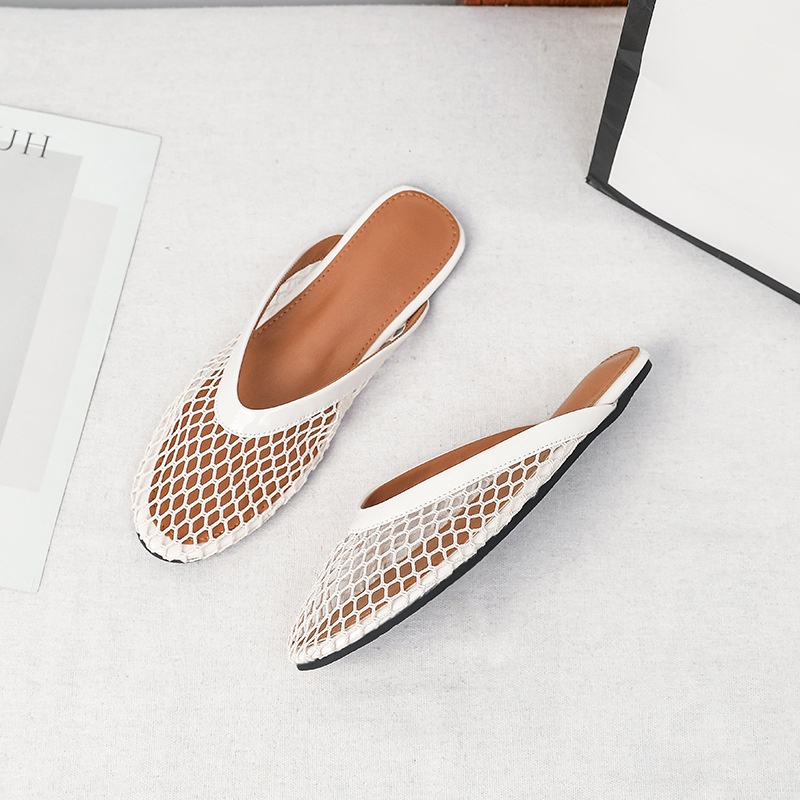 法式仙女风2026平底春夏新款网面拖鞋外穿圆头时尚镂空软底凉鞋