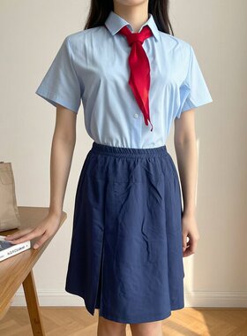 新时代好少年合唱服日系JK制服水色蓝色女衬衫短袖学院风校服衬衫