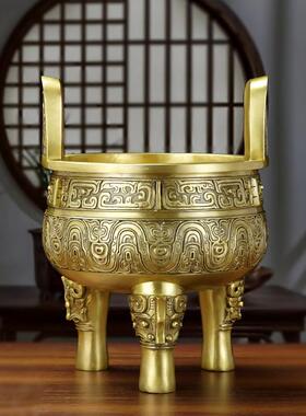 纯黄铜克鼎摆件办公室招财铜鼎客厅装饰品家用铜鼎香炉铜器摆件