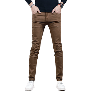秋冬加绒加厚牛仔裤男款修身小脚弹力2024新款高档休闲男裤子棕色