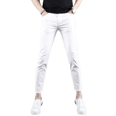 纯白色男士牛仔裤九分裤春夏季