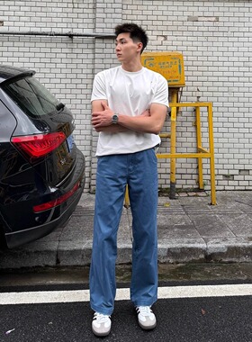 FOCABO美式复古Vintage法工蓝工装裤/删繁从简/直筒版型/软糯舒适