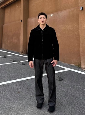 FOCABO美式游猎仿麂皮硬挺夹克复古水洗做旧百搭高级棕色外套上衣