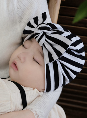 可爱蝴蝶结婴儿帽子春秋薄款儿童女童宝宝新生儿护囟门帽胎帽冬季
