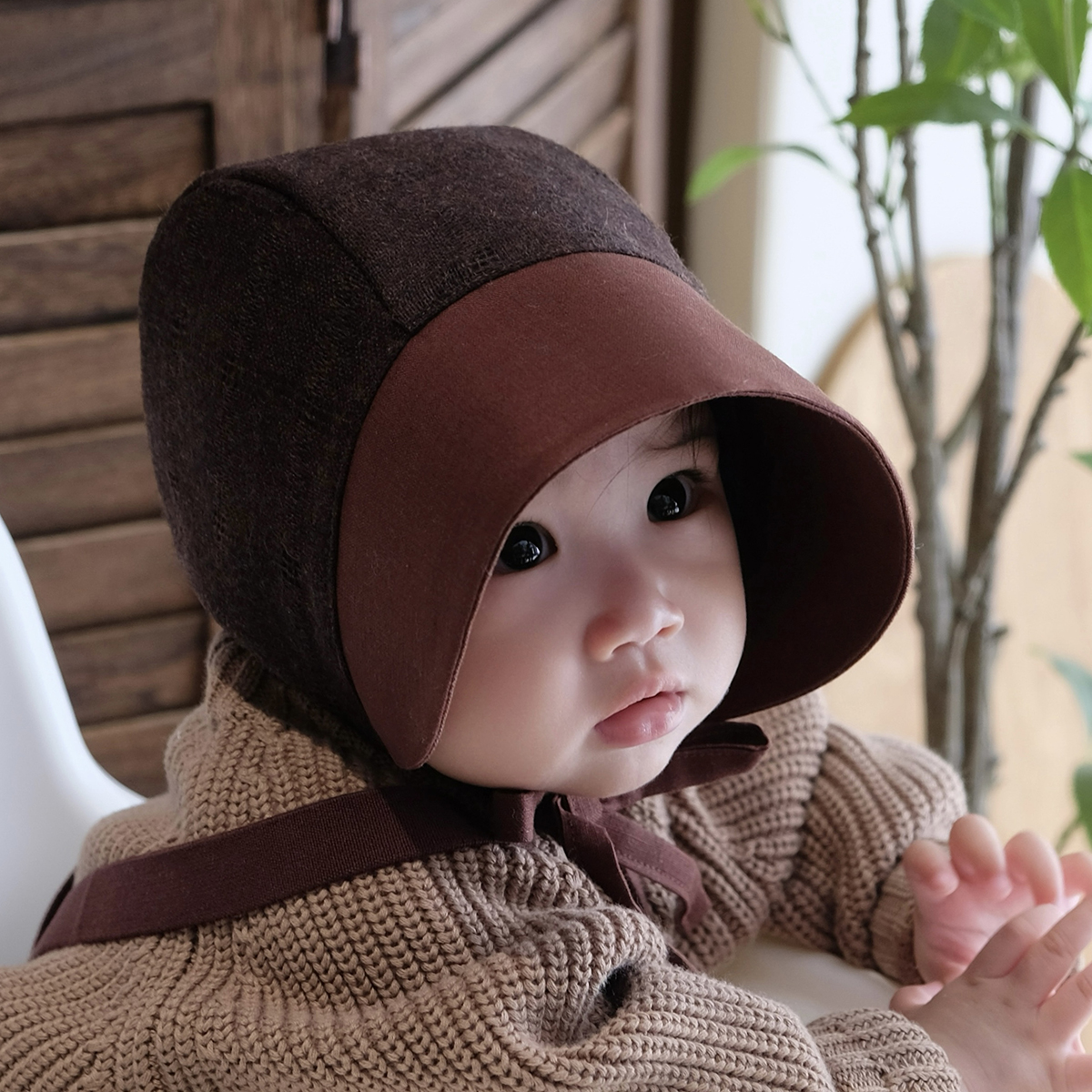 婴儿帽子春秋羊毛呢大檐防晒保暖儿童护耳帽小月龄男女宝宝遮阳帽